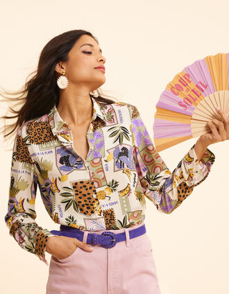 Chemise écrue imprimé patchwork bananes I.Code