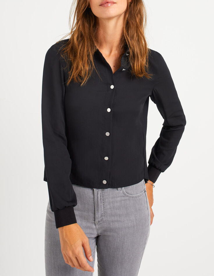 Camisa negra fluida plisada detrás I.Code-2