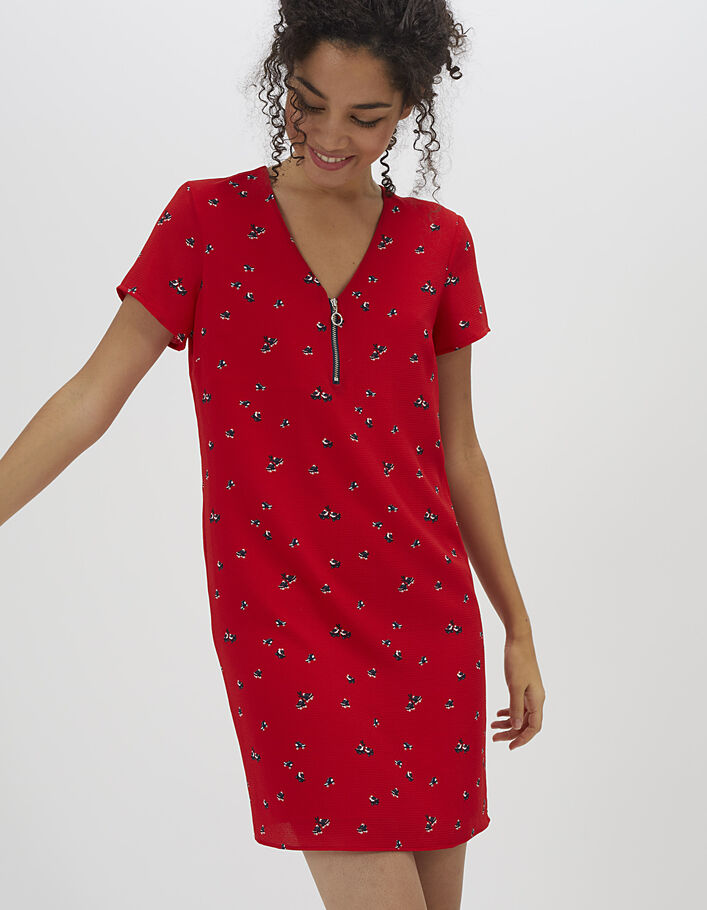 Rode jurk met print rolschaatsen  I.Code - I.CODE
