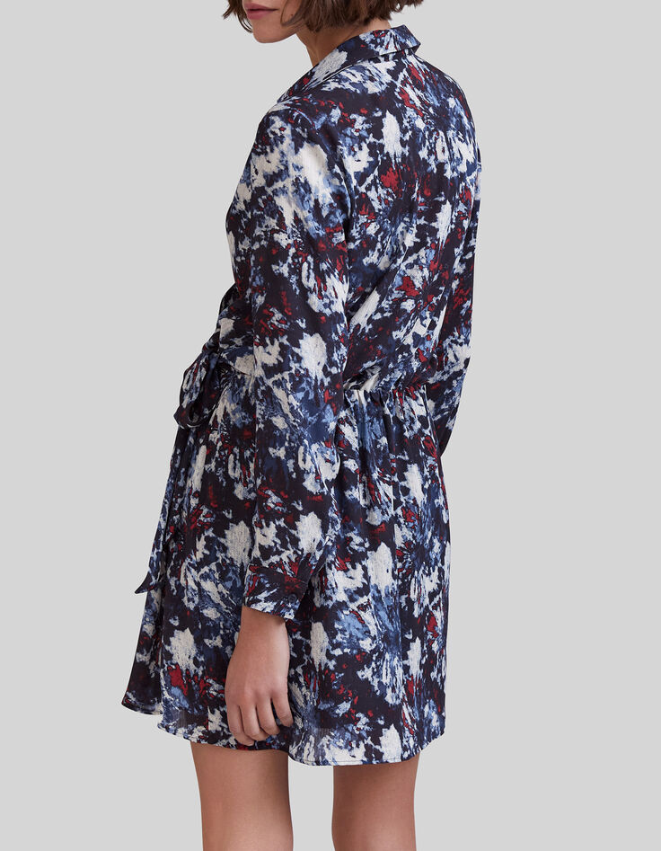Marineblaues Recycling-Damenkleid mit Batikblumen-3