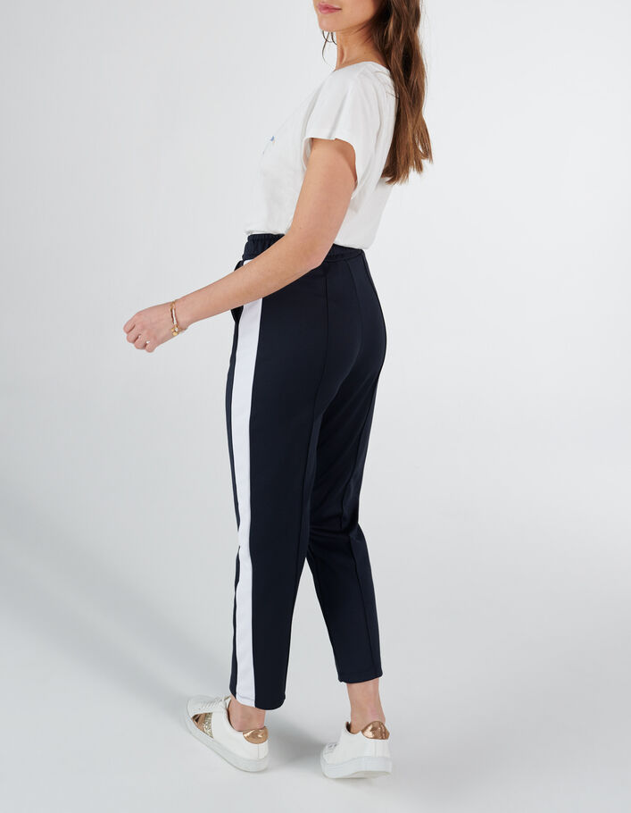 Pantalon de jogging marine à bandes blanches côtés I.Code - I.CODE