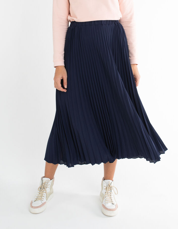 I.Code navy pleated long skirt with side marking - I.CODE