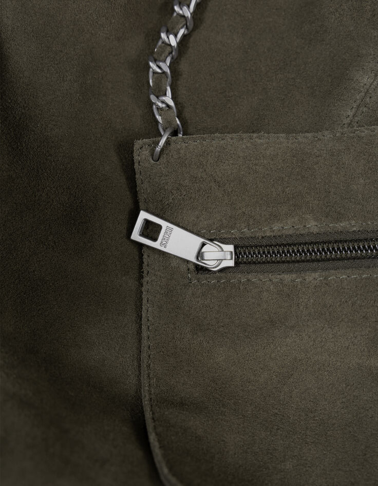 Khaki Hobo Veloursledertasche-8