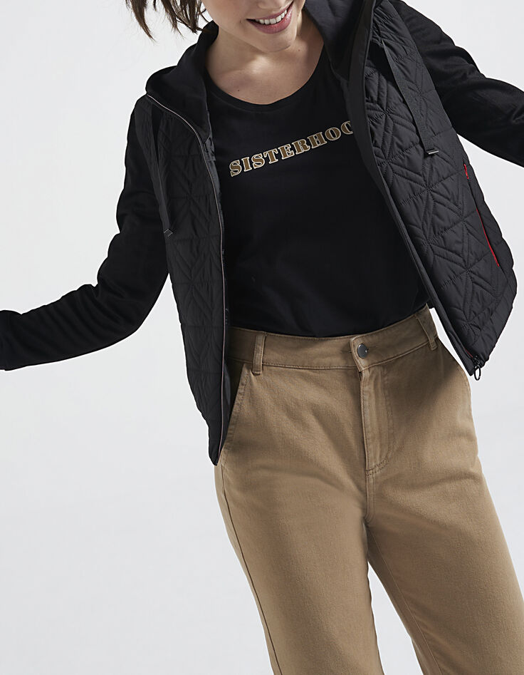Veste noire bi matière matelassage fantaisie I.Code-1