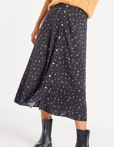 I.Code black midi skirt with minimalistic floral print - I.CODE