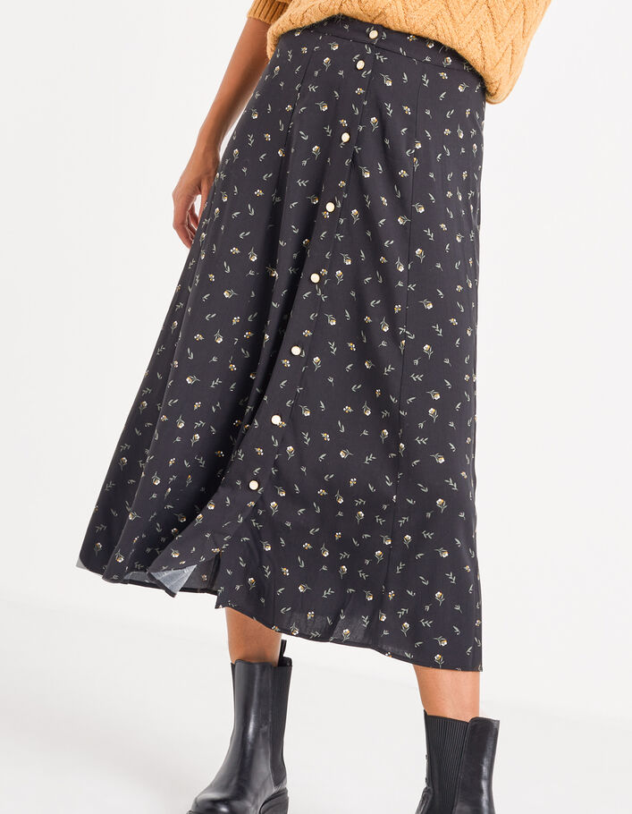 I.Code black midi skirt with minimalistic floral print - I.CODE
