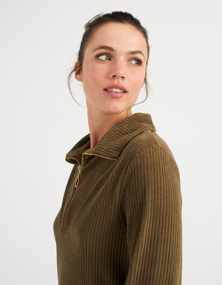 Khaki Kleid aus geripptem Velours I.Code-5 Khaki Kleid aus geripptem Velours I.Code-5