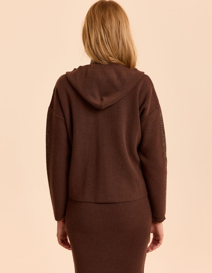 I.Code gerippte braune strickjacke mit Kapuze-6