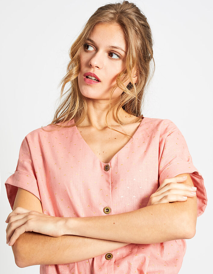 I.Code watermelon linen top with gold heart print - I.CODE
