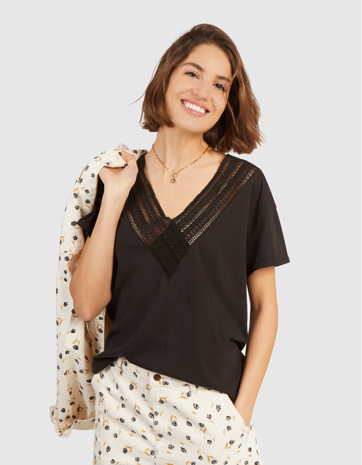 Zwart t shirt met kant best sale