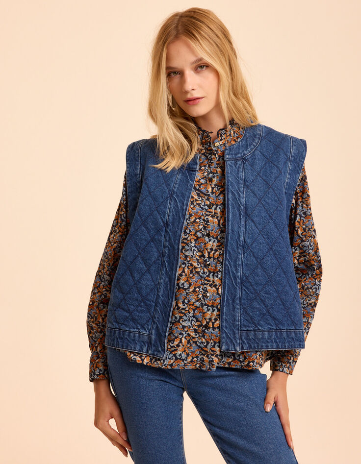 Blauw gewatteerd jeansjasje zonder mouwen I.Code-3