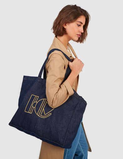 Bolso shopper I.Code de denim con monograma I.C dorado