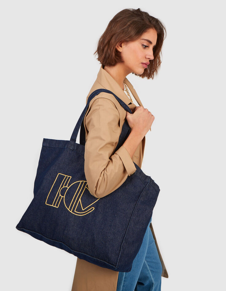 Bolso shopper I.Code de denim con monograma I.C dorado-1 Bolso shopper I.Code de denim con monograma I.C dorado-1