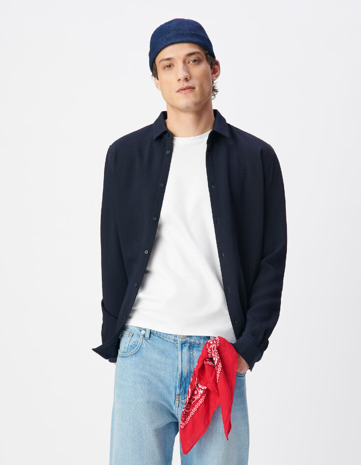 Herren slim navy seersucker DRY FAST Hemd-2