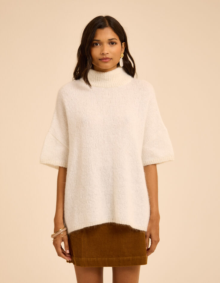 Cremewei&szlig;er Strickpullover mit kurzen &Auml;rmeln I.Code-2