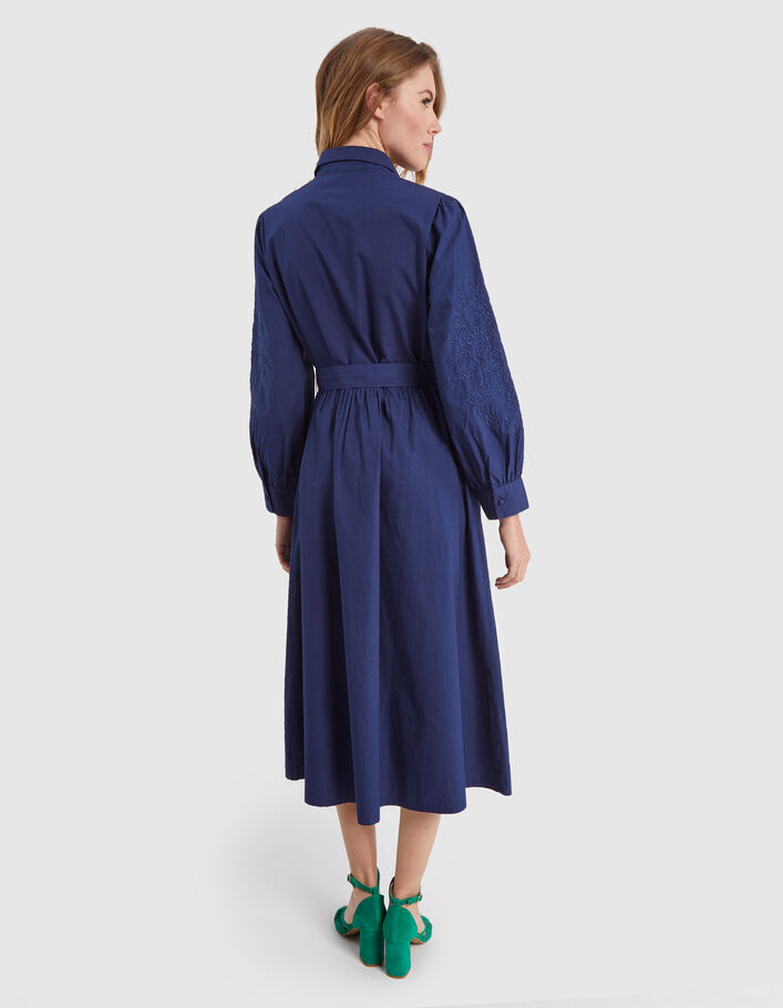 I.Code indigo long dress with tone-on-tone embroidery - I.CODE