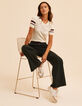 I.Code white openwork knit sweater with burgundy stripes-3