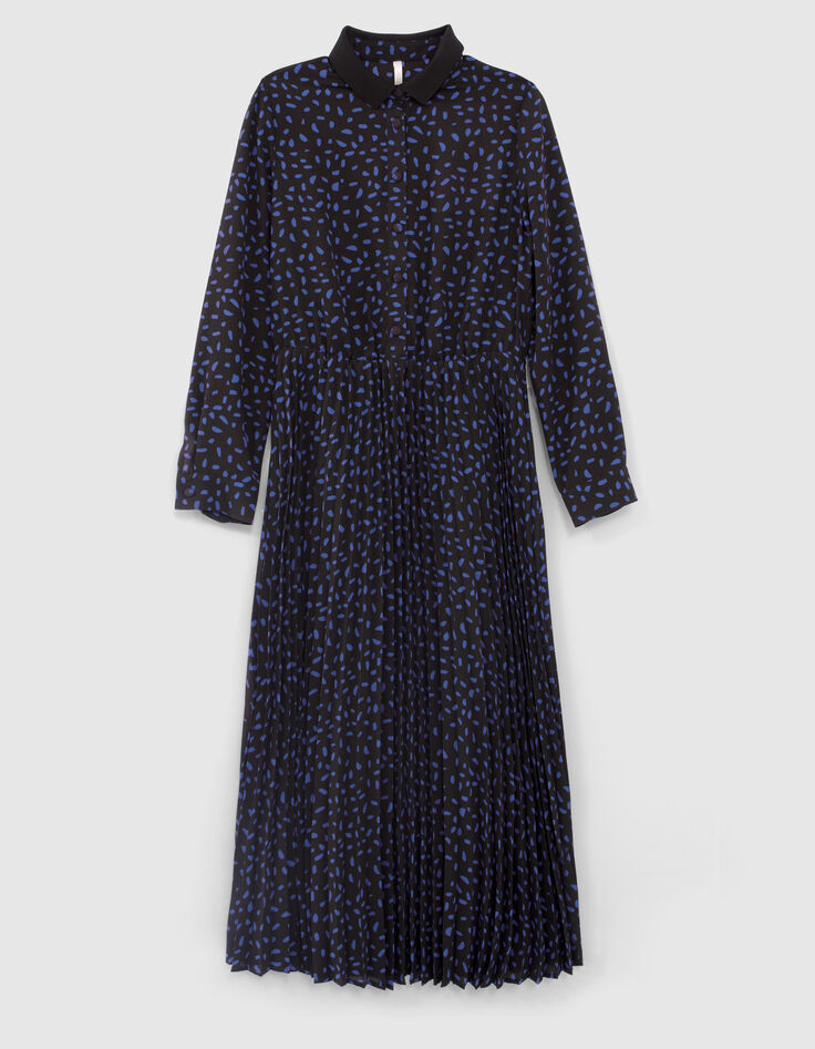 Robe longue noire plissée imprimé pois revisités I.Code-5