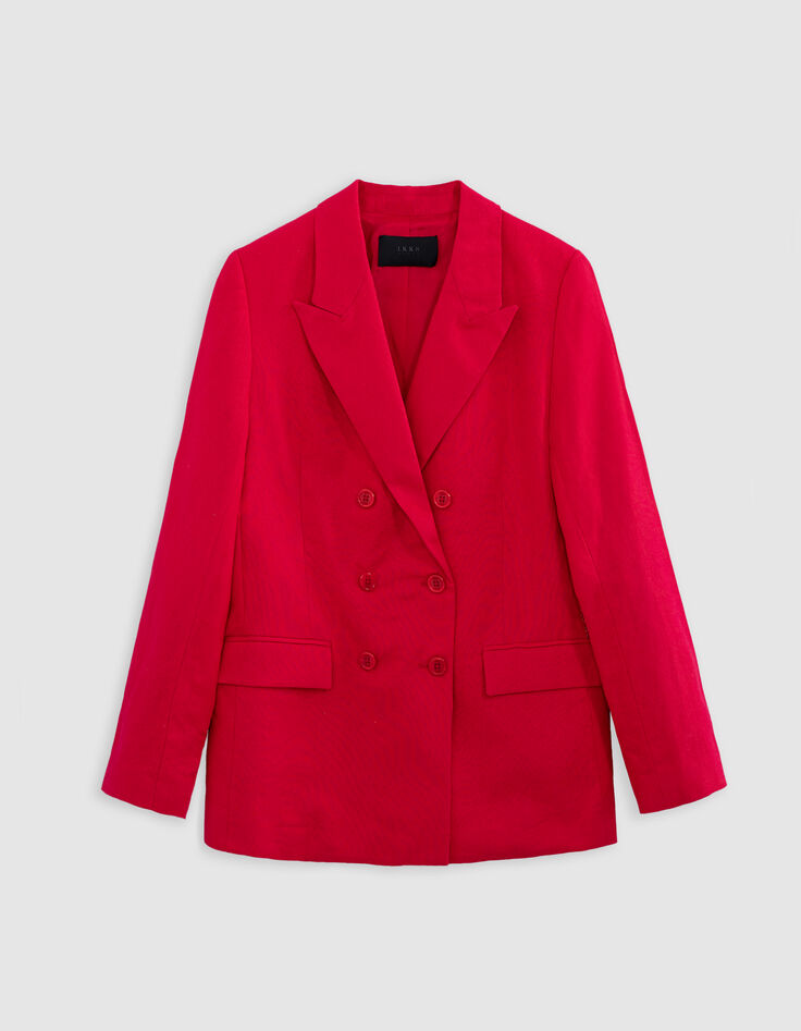 Rote Anzugjacke aus Leinen und Baumwolle, gekreuzt, Frau-5