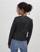 Chaqueta negra de cuero con recortes de fantasía-4