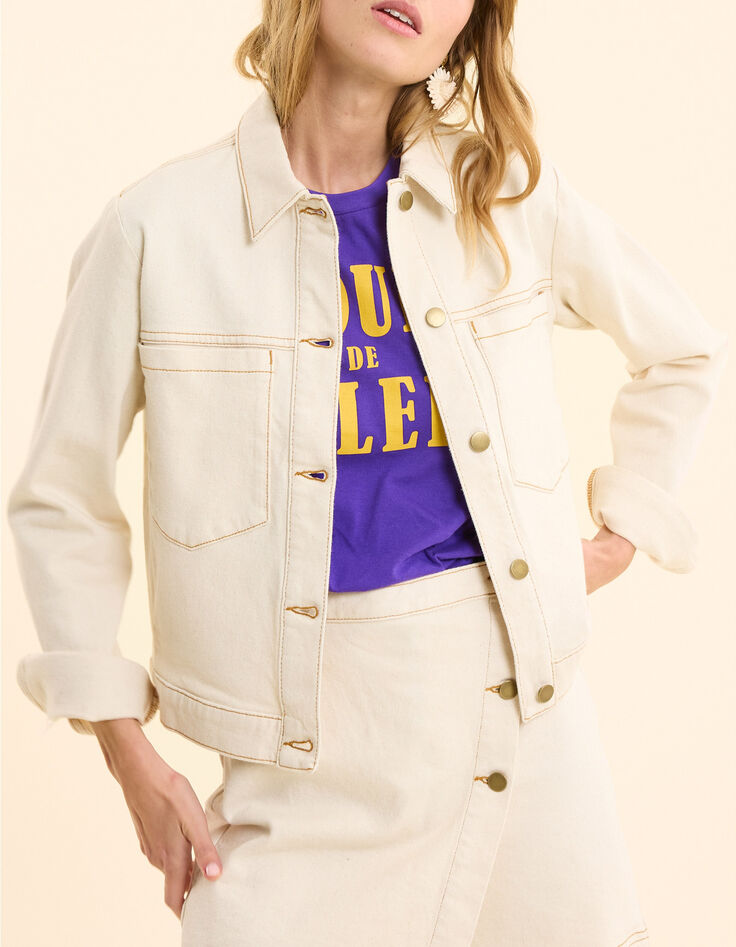 Veste en jean écru surpiqûres ocre I.Code-2