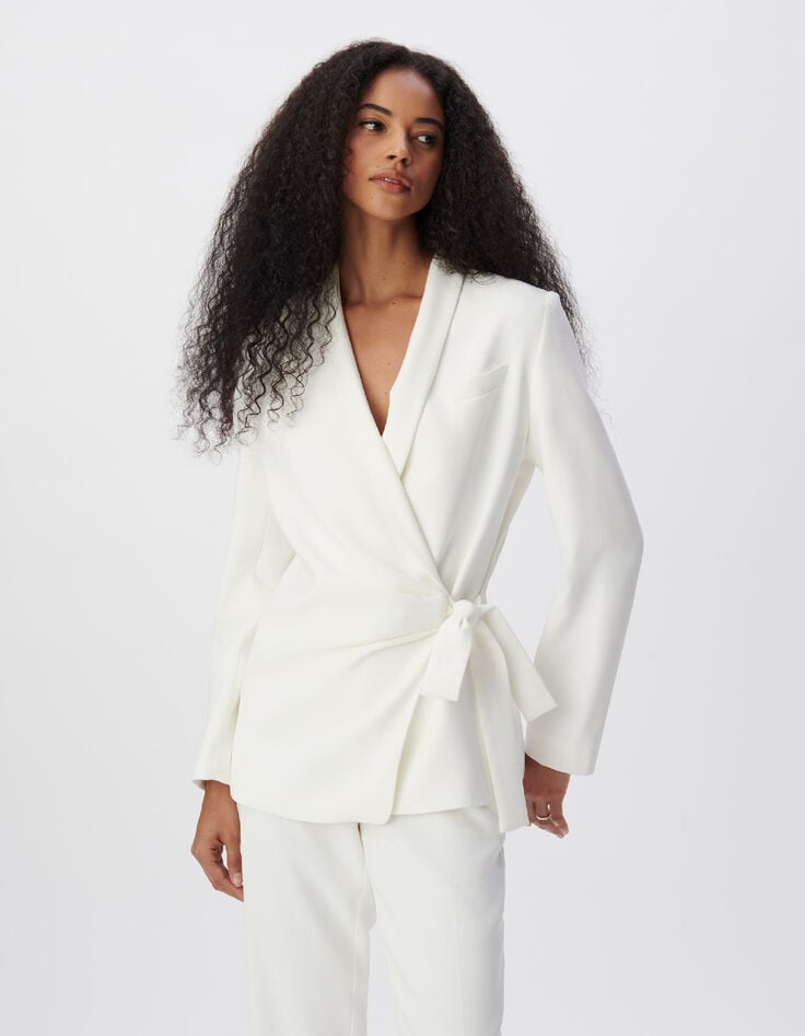 Women's white knotted-side suit jacket-5