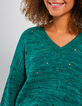I.Code green openwork knit marl sweater-4
