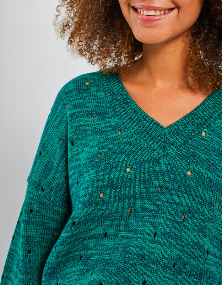 Pull vert tricot chiné ajouré I.Code - I.CODE