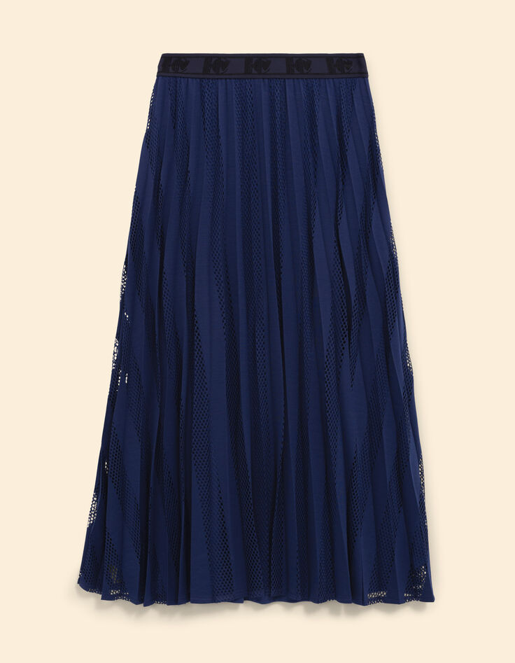 Jupe longue indigo plissée rayures ajourées I.Code-7