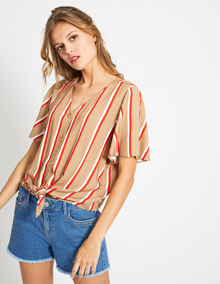 I.Code sand with poppy and white stripes top - I.CODE