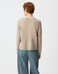 Beigefarbener Wollstrickpullover f&uuml;r Damen mit Trompe-l'oeil-Kragen-3