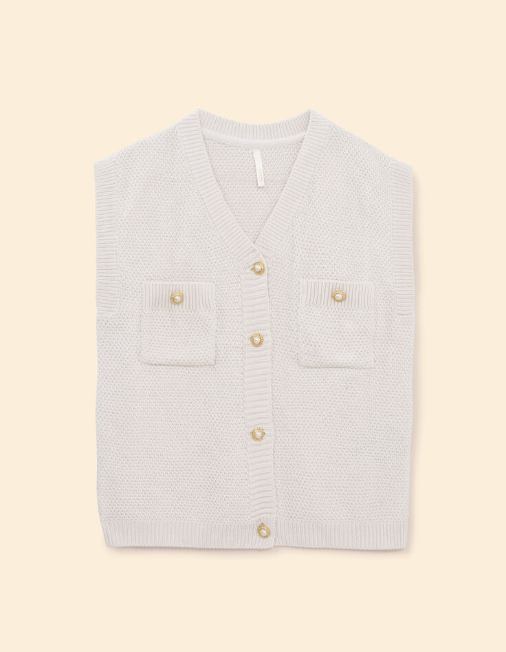 Cremeweiße ärmellose Strickjacke I.Code-7