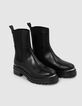 Chelsa schwarz Leder Stiefel Metallspange Damen-4