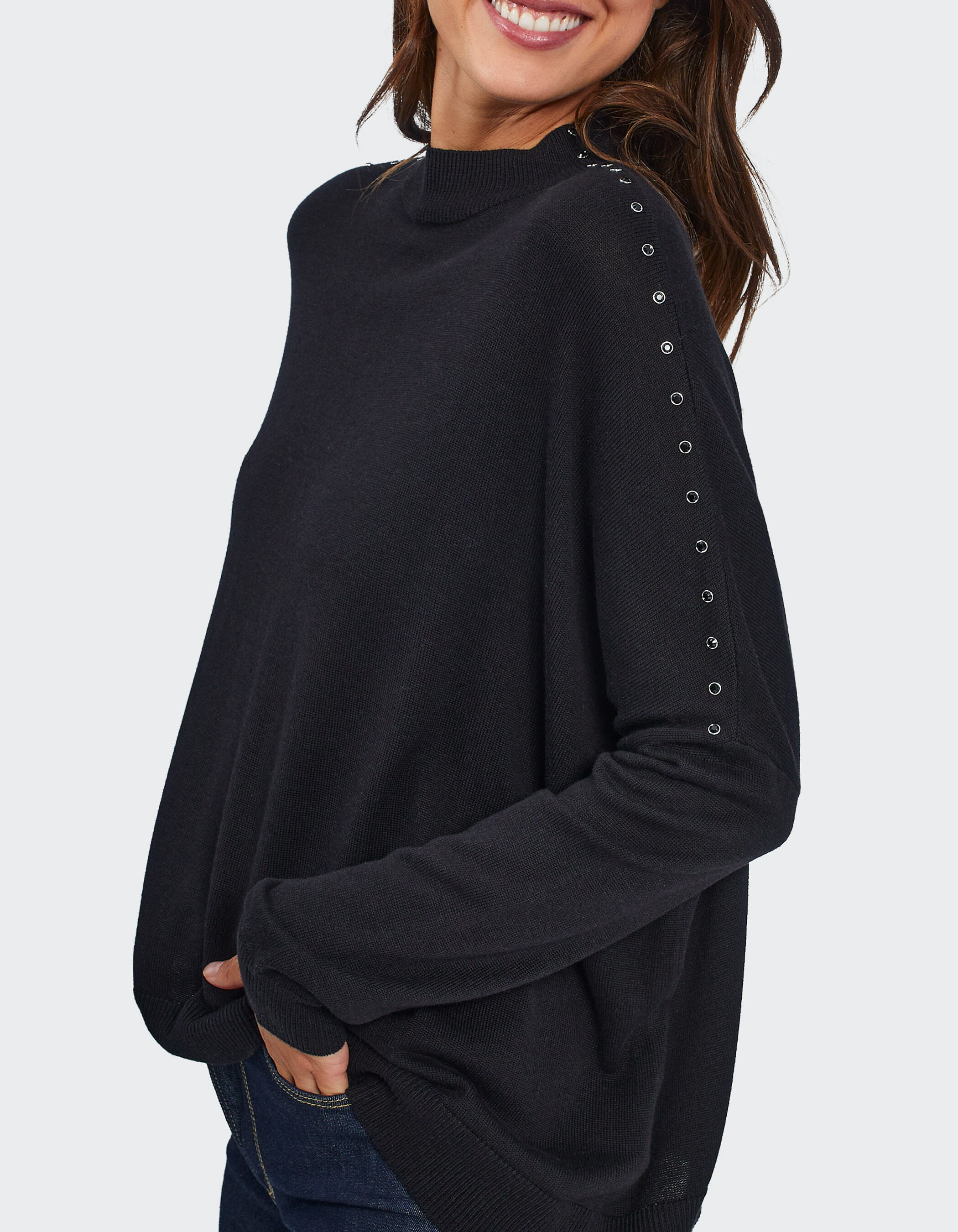 Studded shoulder sweater on sale