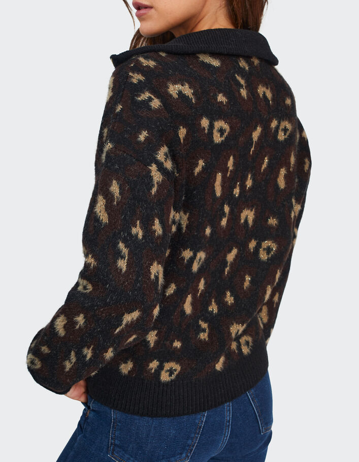 Pull noir tricot léopard à col camionneur I.Code -3
