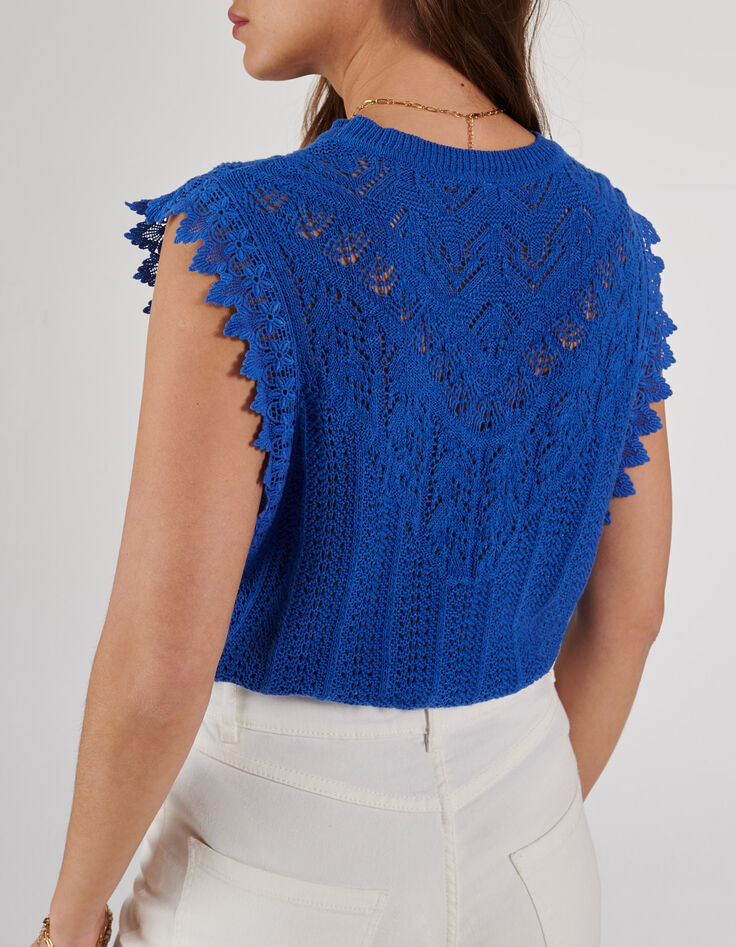 I.Code cobalt knit sleeveless sweater with ruffles-1