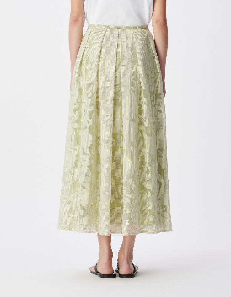 Falda floral de rayas verdes para mujer-5