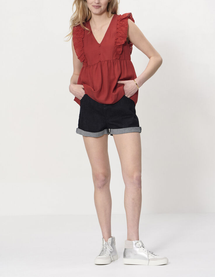 Top terracotta à volants broderie anglaise I.Code-6