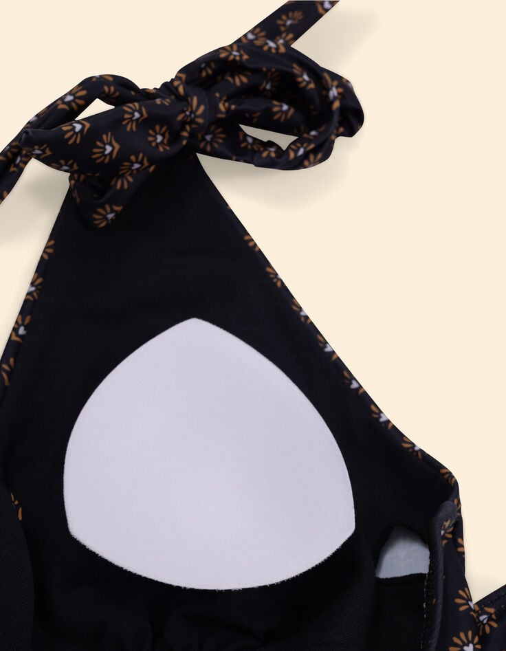 Maillot de bain 1-pièce noir imprimé floral cœur I.Code-6 Maillot de bain 1-pièce noir imprimé floral cœur I.Code-6