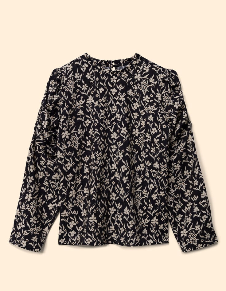 Zwarte blouse orchideeënprint I.Code-6 Zwarte blouse orchideeënprint I.Code-6
