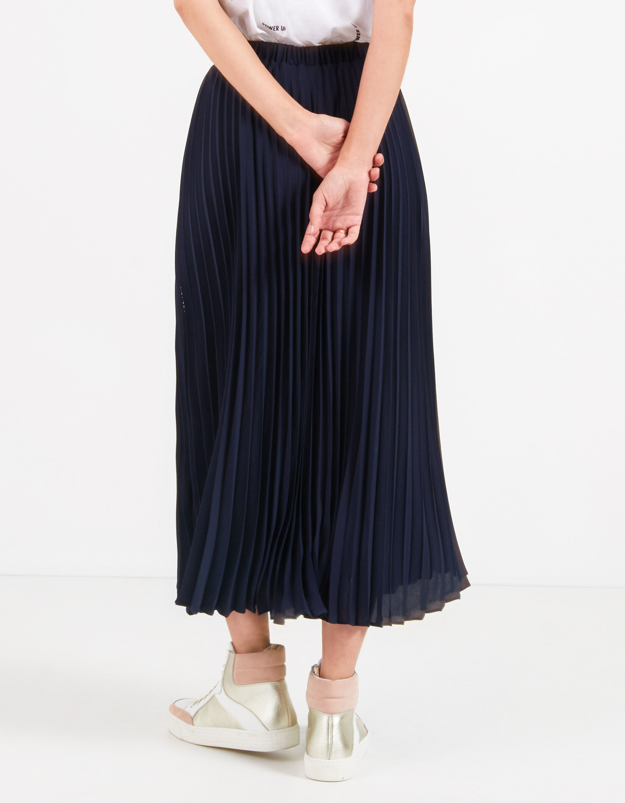 I.Code navy pleated long skirt with side marking
