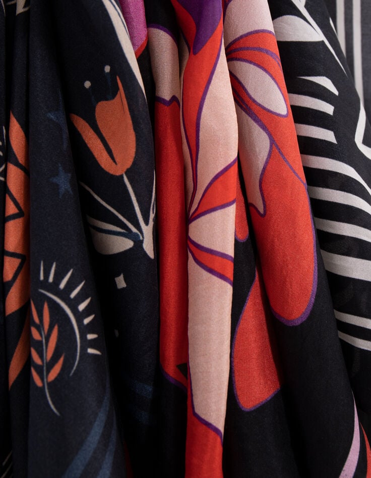 I.Code ecru striped black square scarf-3 I.Code ecru striped black square scarf-3