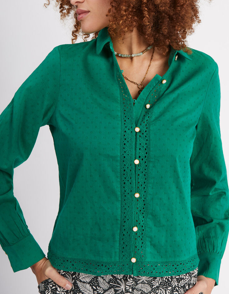 Chemise vert prairie jacquard et broderie I.Code -1 Chemise vert prairie jacquard et broderie I.Code -1