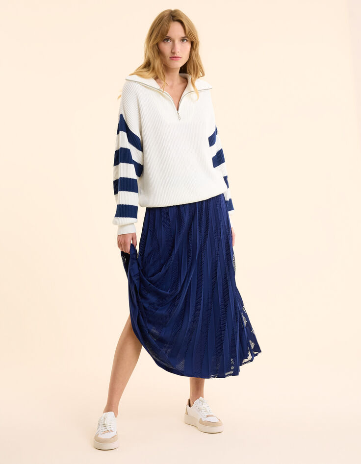 Jupe longue indigo plissée rayures ajourées I.Code-3