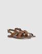 Damen camel Leder Sandalen entredoigt Platten-4