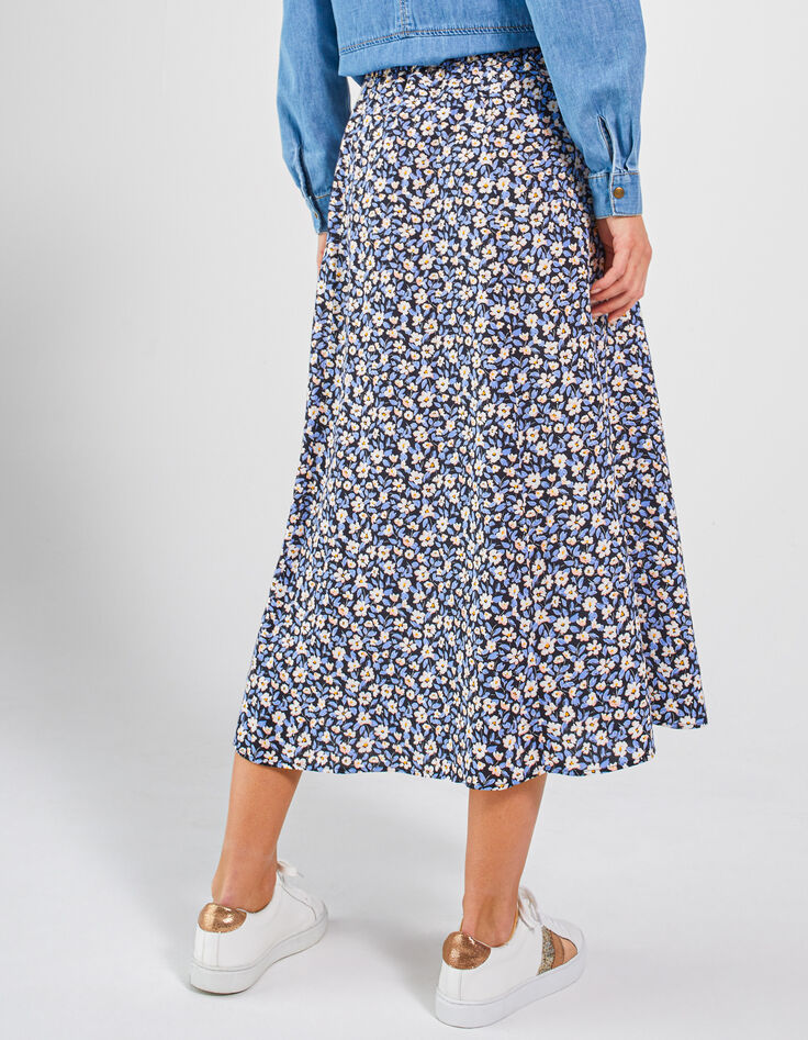 Jupe longue cobalt à imprimé fleurs I.Code-2