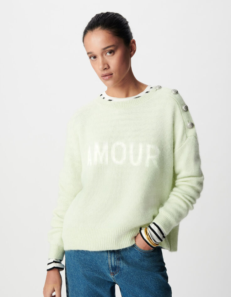 Gr&uuml;ner Pullover aus Alpakamischung f&uuml;r Damen mit Botschaft-2