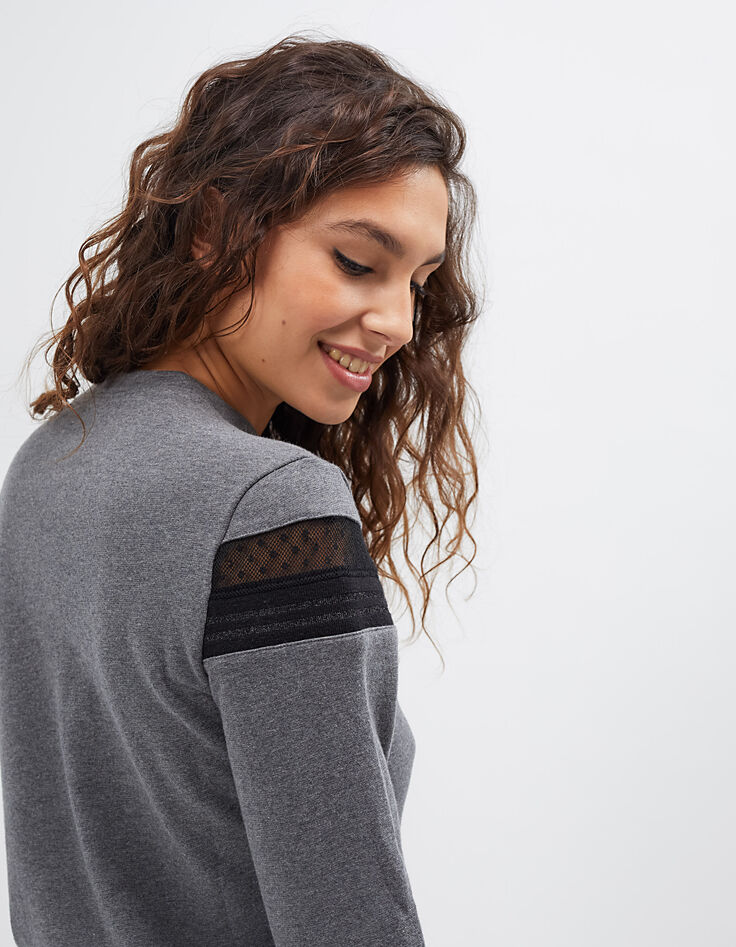 sweat gris chiné résille plumetis et bord-côte I.Code-4 sweat gris chiné résille plumetis et bord-côte I.Code-4
