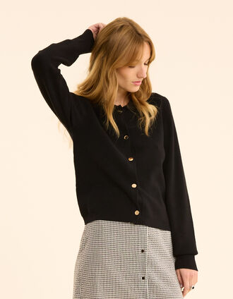 Cardigan noir tricot col polo I.Code