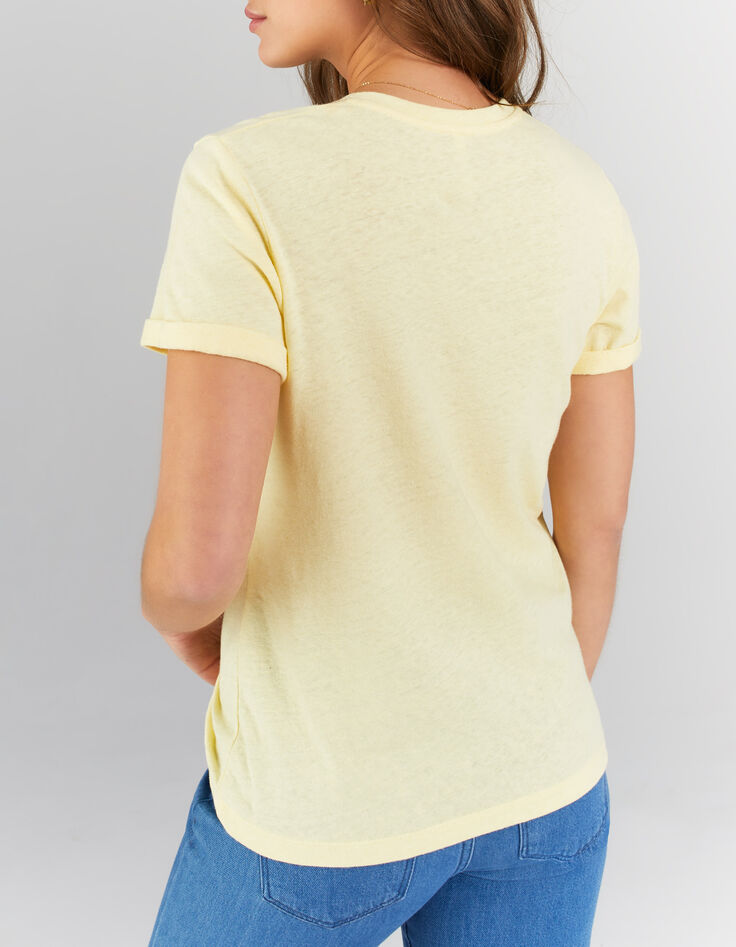 I.Code yellow V-neck T-shirt with gold seam-2